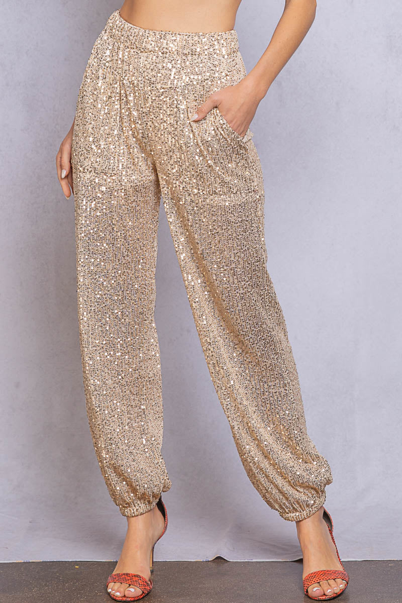 Sequin Jogger - Gold Beige