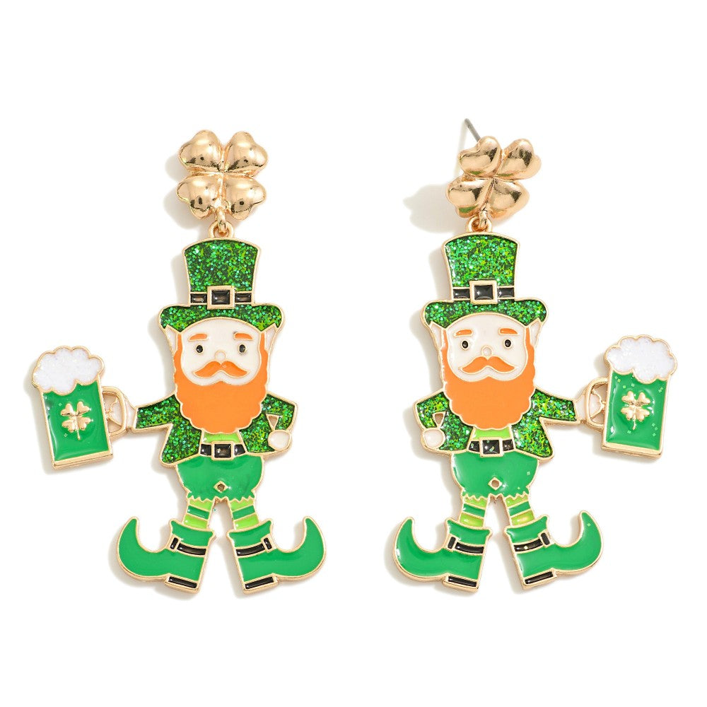 Metal Coated Enamel St. Patrick's Day Leprechaun Drop Earring