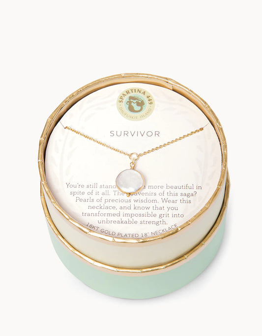 Sea La Vie Survivor Coin Pearl Necklace - Gold