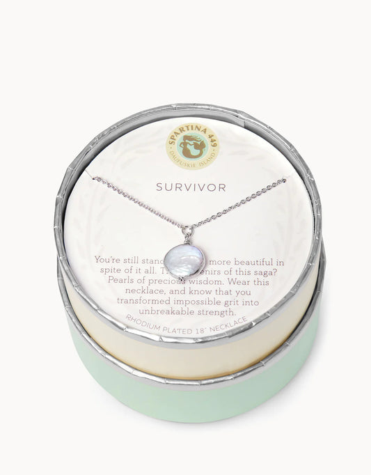 Sea La Vie Survivor Coin Pearl Necklace - Silver