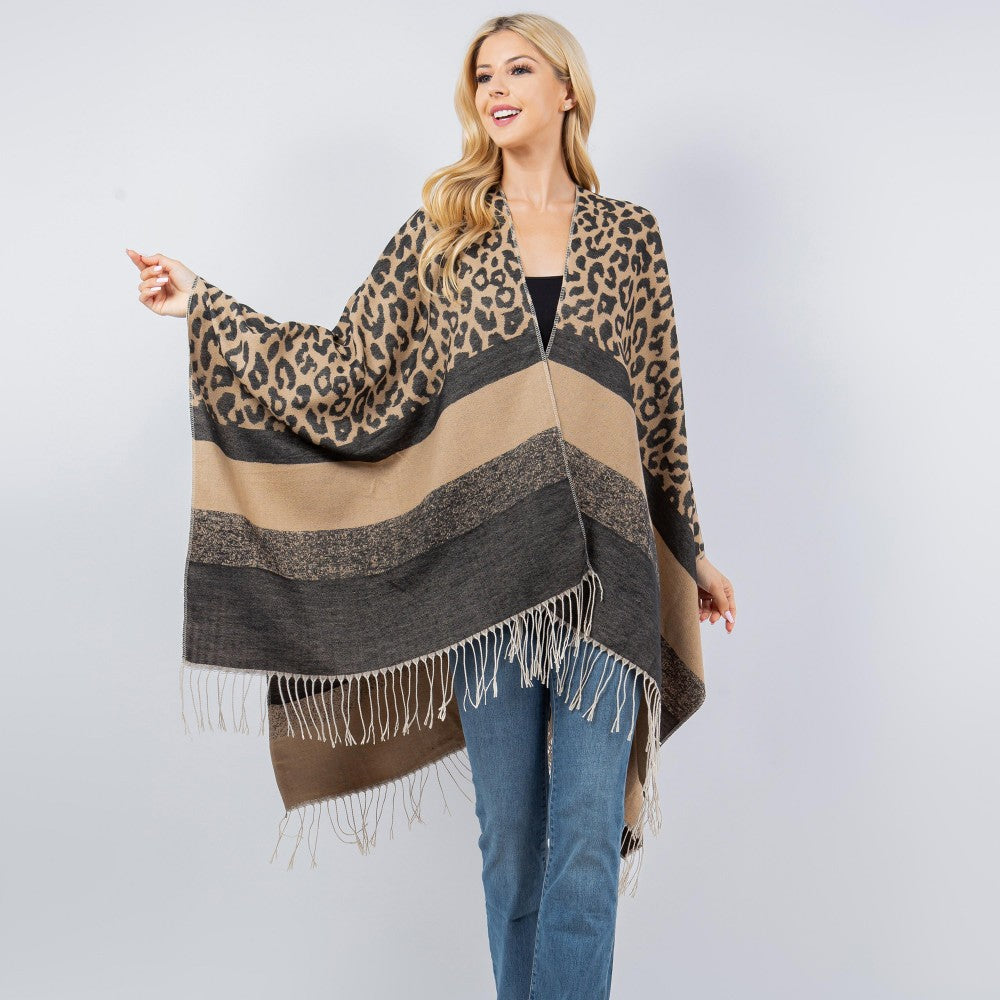 Soft Knit Leopard Print Kimono - Brown