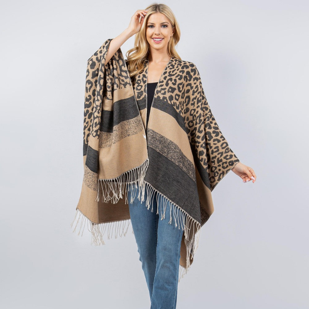 Soft Knit Leopard Print Kimono - Brown