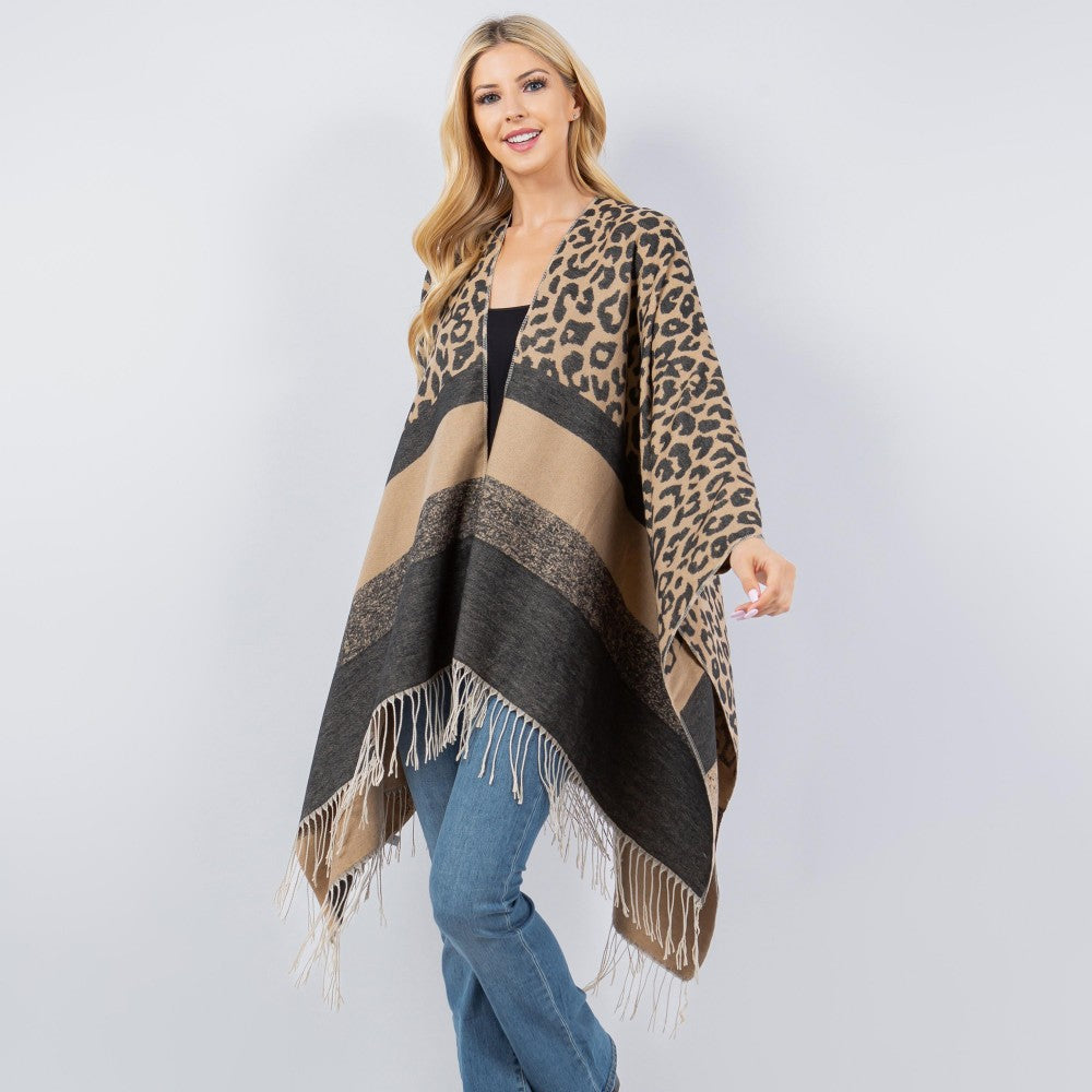 Soft Knit Leopard Print Kimono - Brown