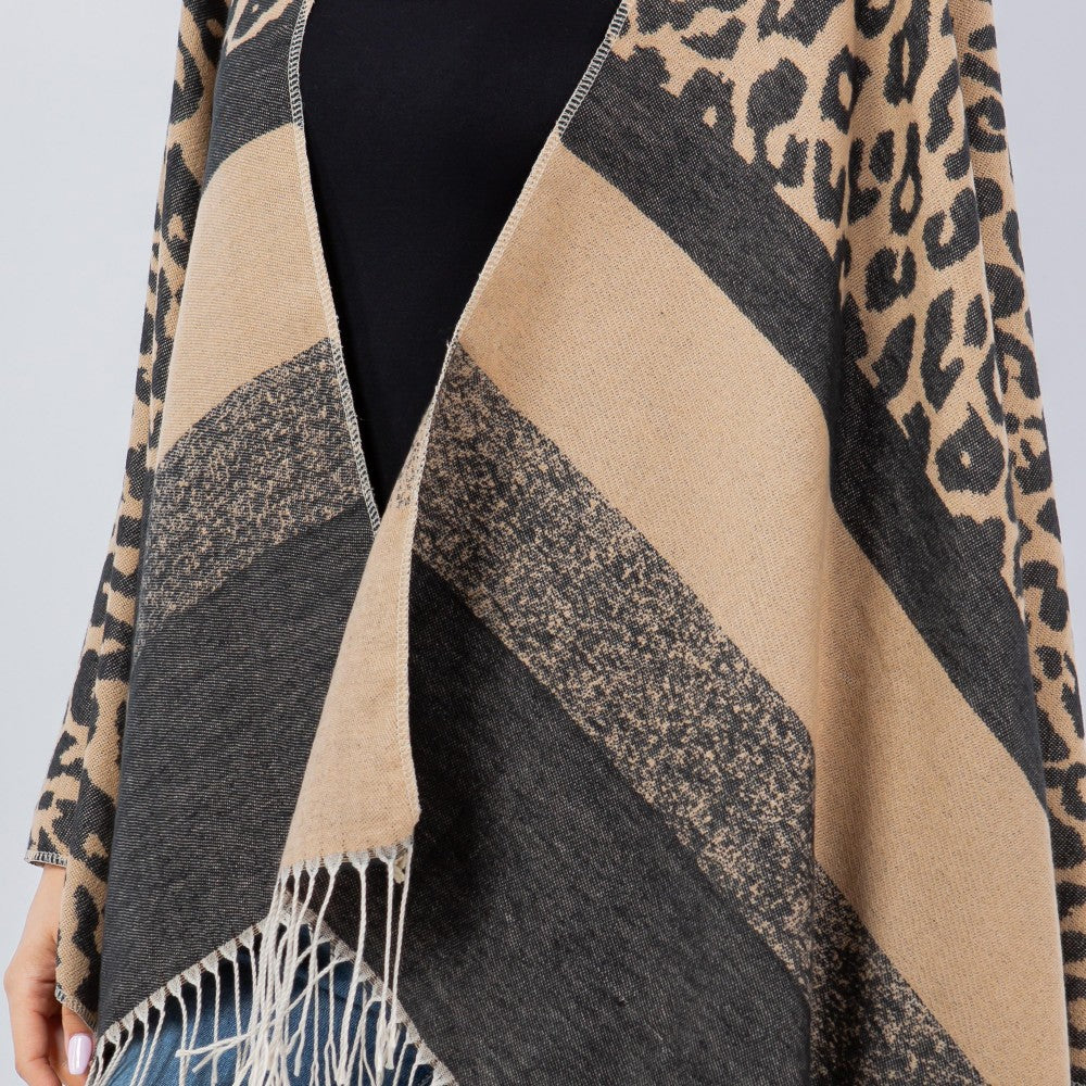 Soft Knit Leopard Print Kimono - Brown