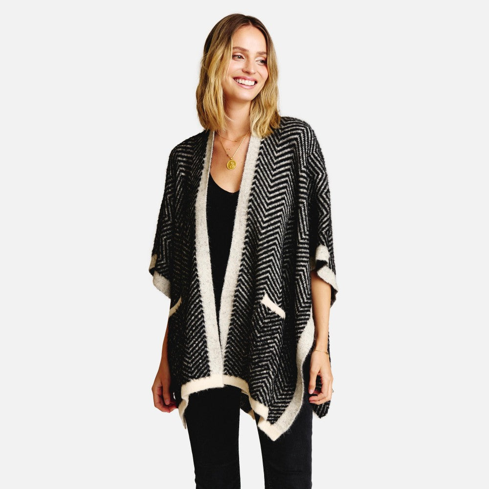 Super Soft Chevron Print Kimono - Black