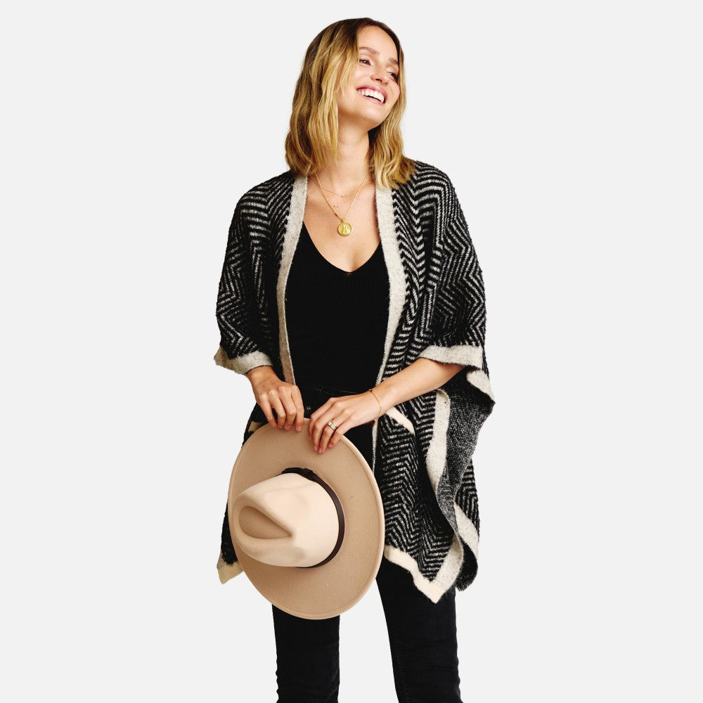 Super Soft Chevron Print Kimono - Black