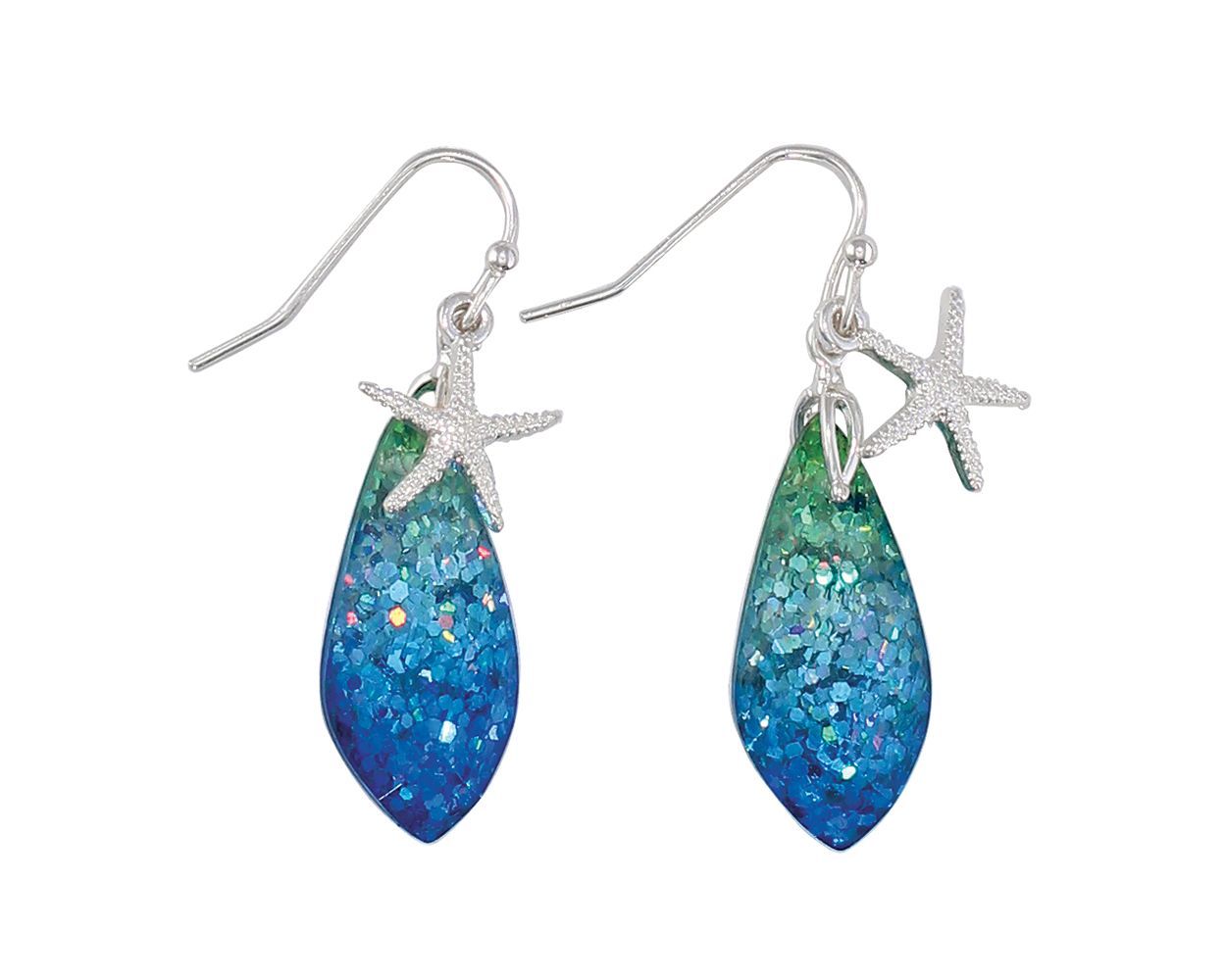 BLUE/GREEN GLITTER STARFISH EAR