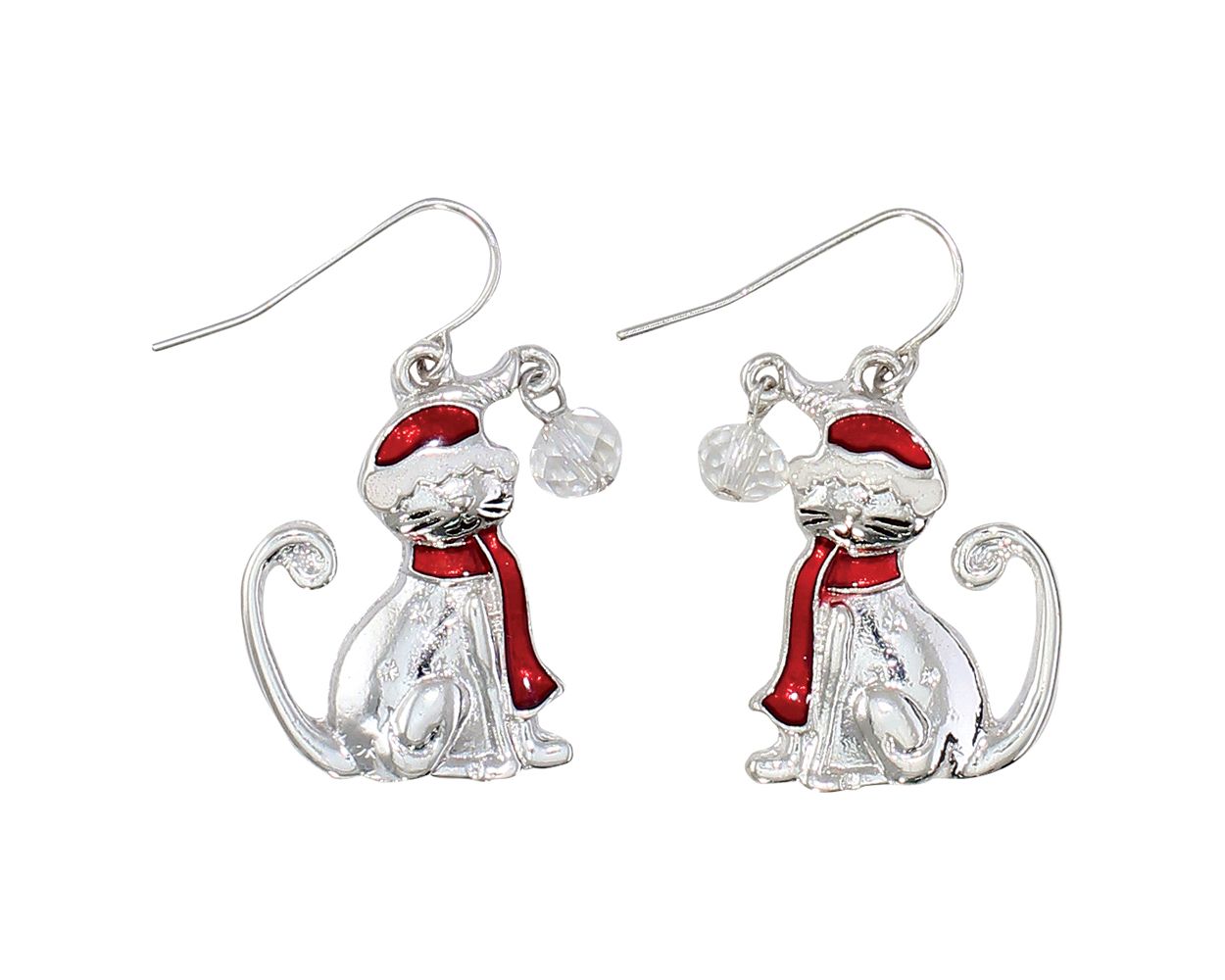 SANTA HAT SILVER CAT EARRING