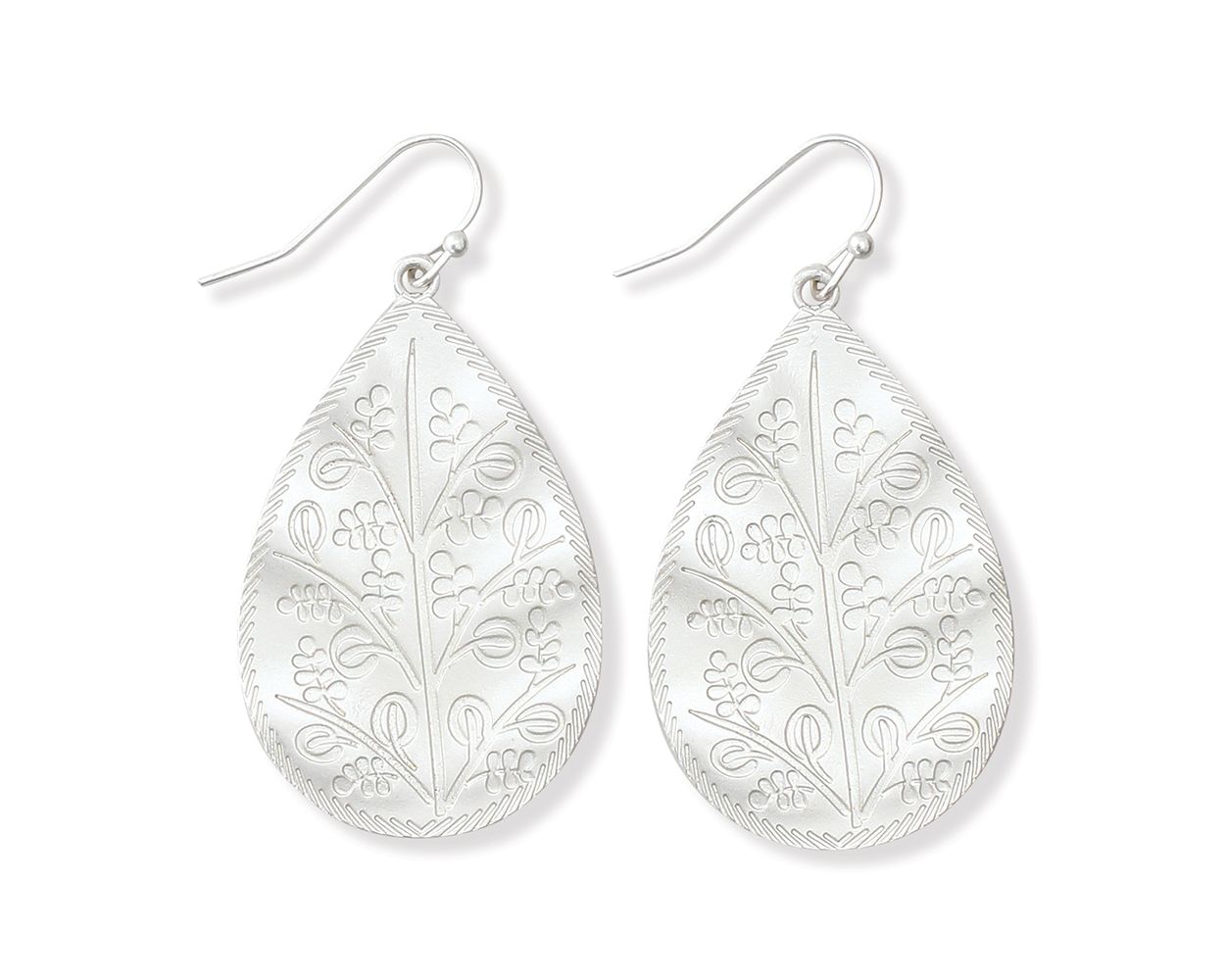 MATTE SLVR ETCHED DROP EARRING