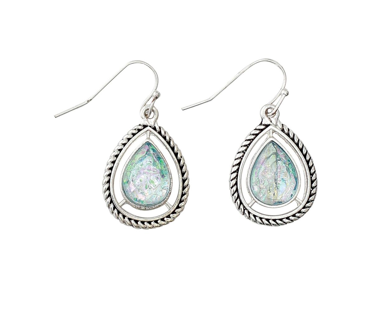 OVAL MINT W/ROPE FRAME EARRING