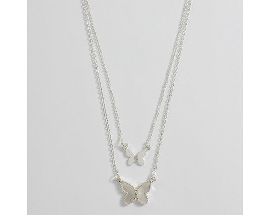 Silver Mother Of Pearl Butterfly Necklace