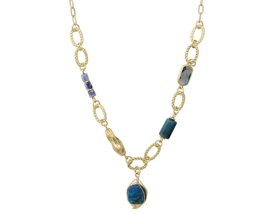 Blue Agate Gold Wrap w/ Sodalite Necklace