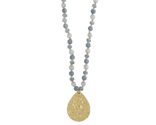Hammered Gold w/ Soft Blue Beads Necklace
