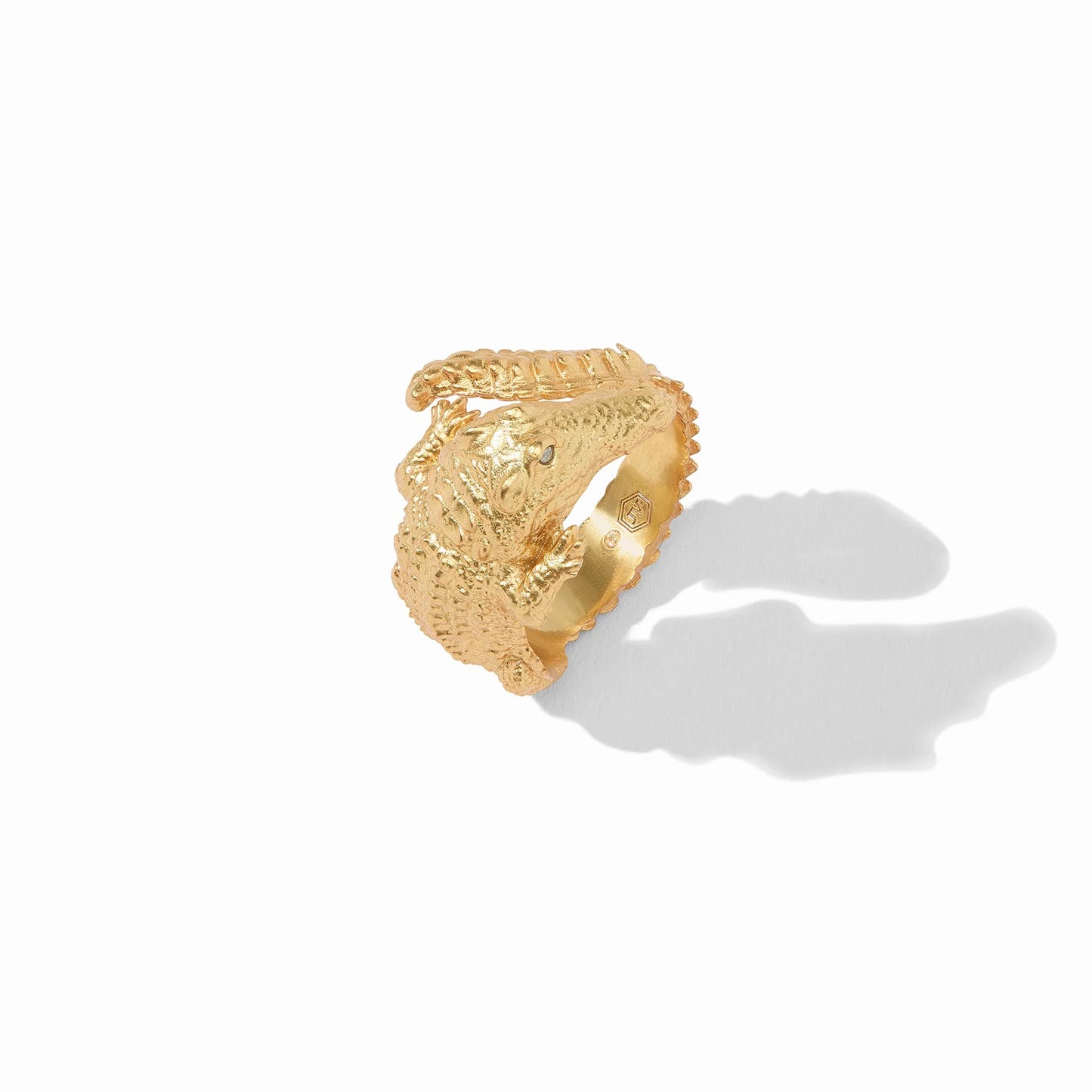 Alligator Ring by Julie Vos features golden alligator with glittering CZ eyes curls. Adjustable band. Shop at The Painted Cottage in Edgewater, MD