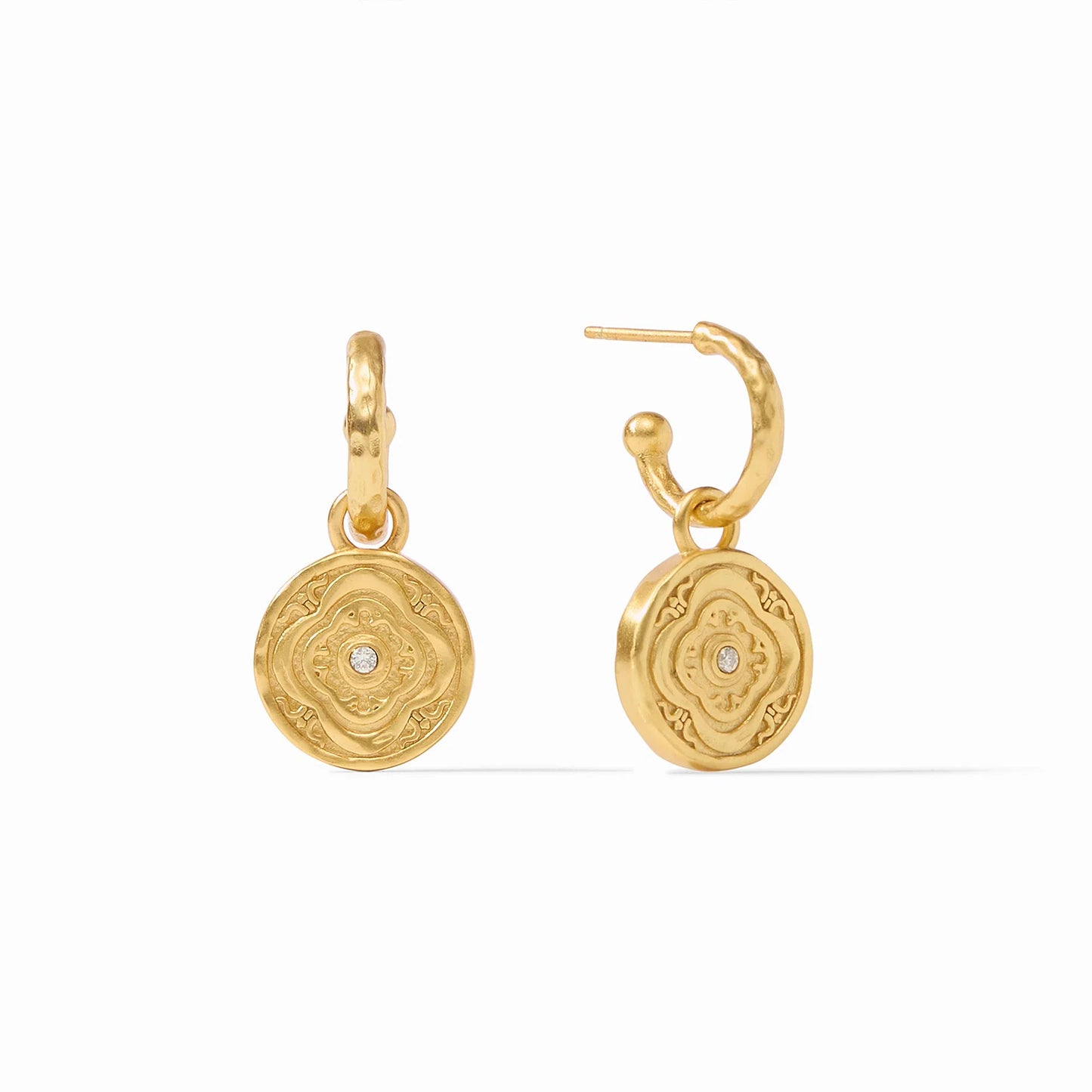 Astor 6-in-1 Charm Earring - Iridescent Raspberry by Julie Vos. This earring can be worn 6 different ways, incl flip elements. 24K gold plate, imported glass, CZ, 1.4" in length. Shop at The Painted Cottage in Edgewater, MD.