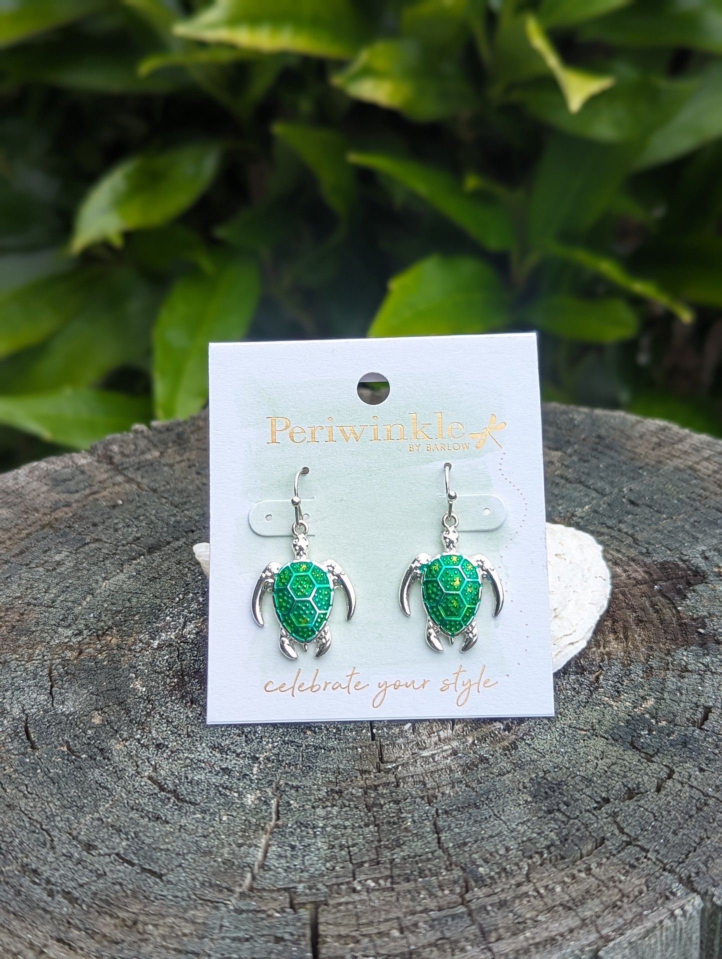 GREEN GLITTER TURTLE EARRING