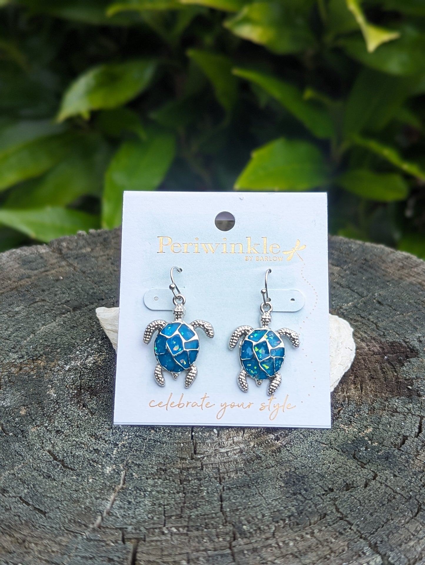 TURQ SILVER TURTLE EARRING