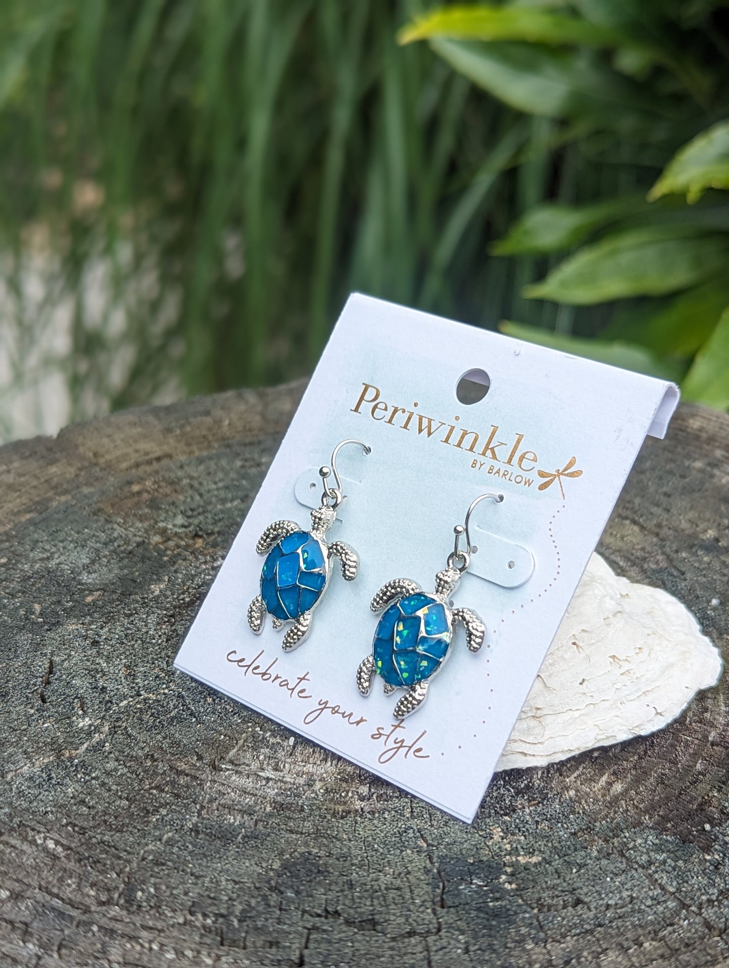 TURQ SILVER TURTLE EARRING