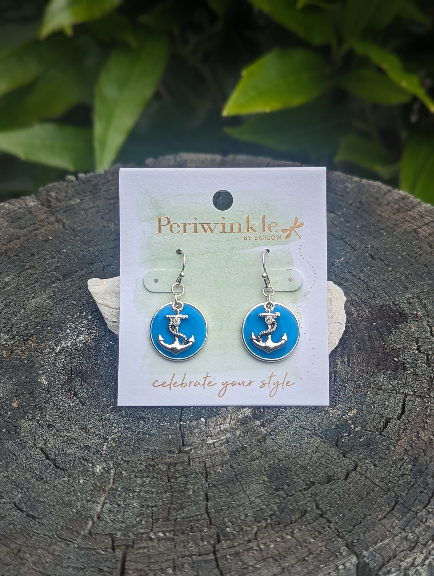 OCEAN BLUE/SLV ANCHOR EARRING