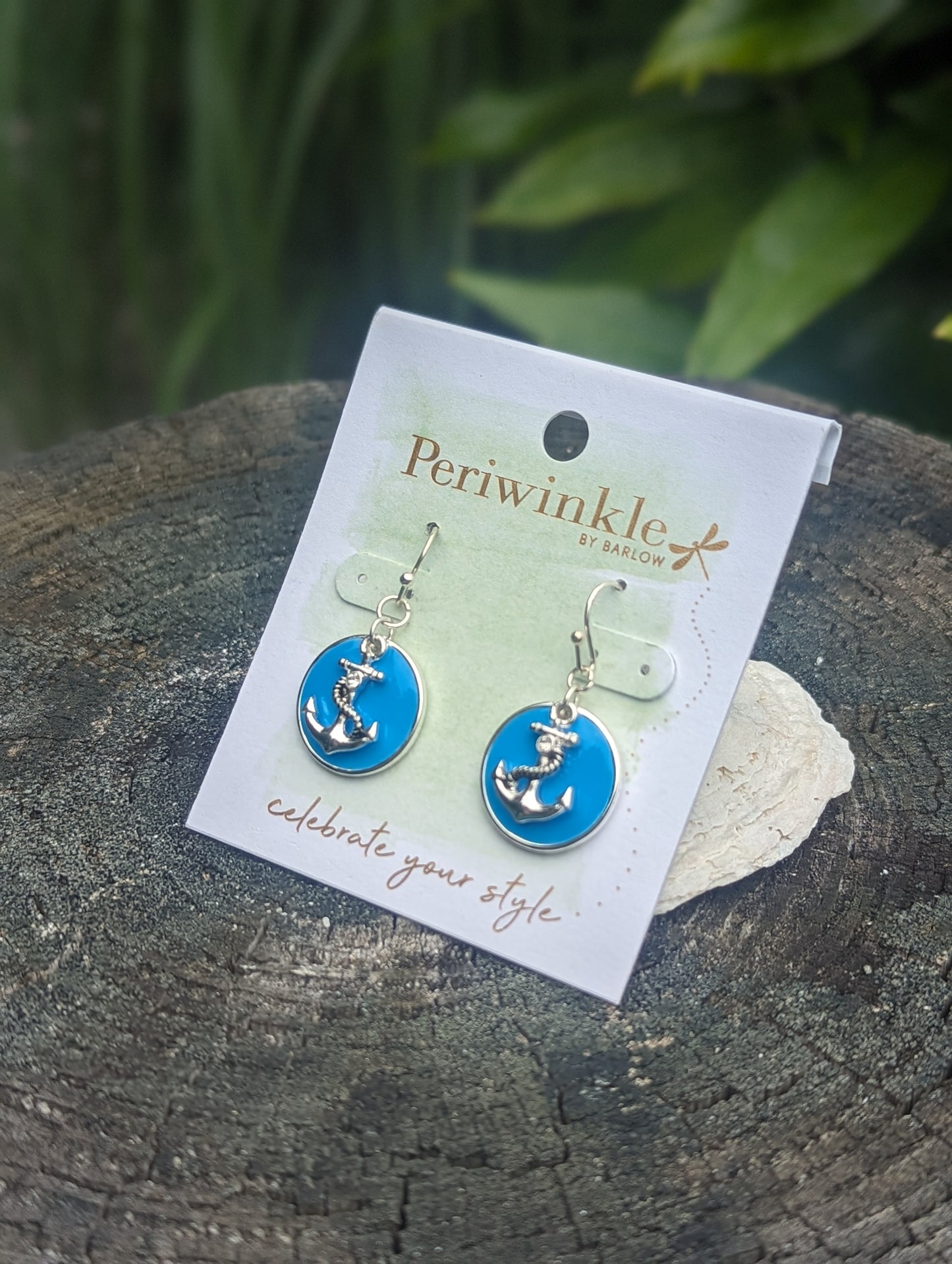 OCEAN BLUE/SLV ANCHOR EARRING