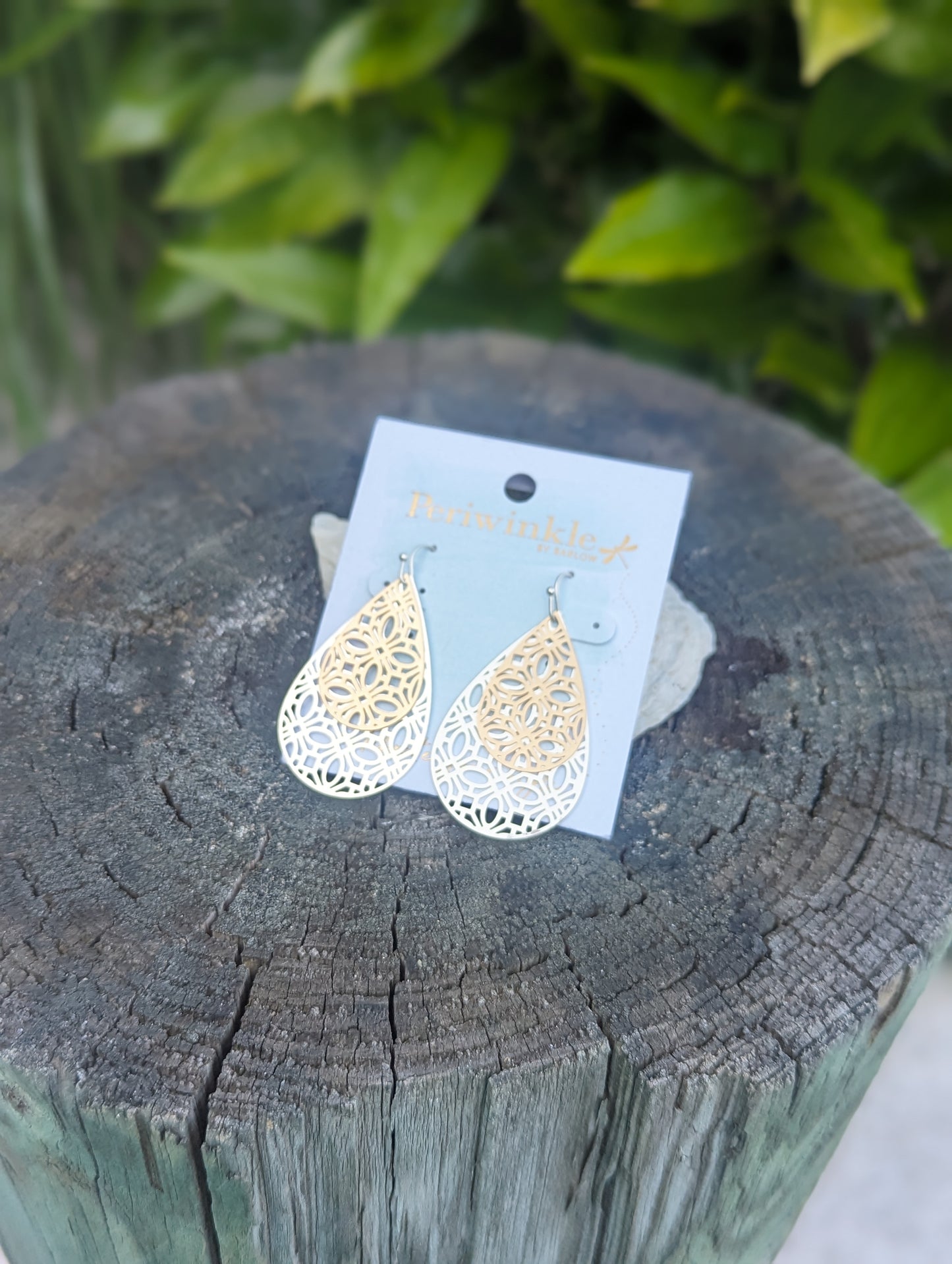 2TONE FILIGREE TEARDROP EARRING