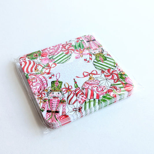 Square Coaster - Merry Merry Pink Peppermint Ornaments