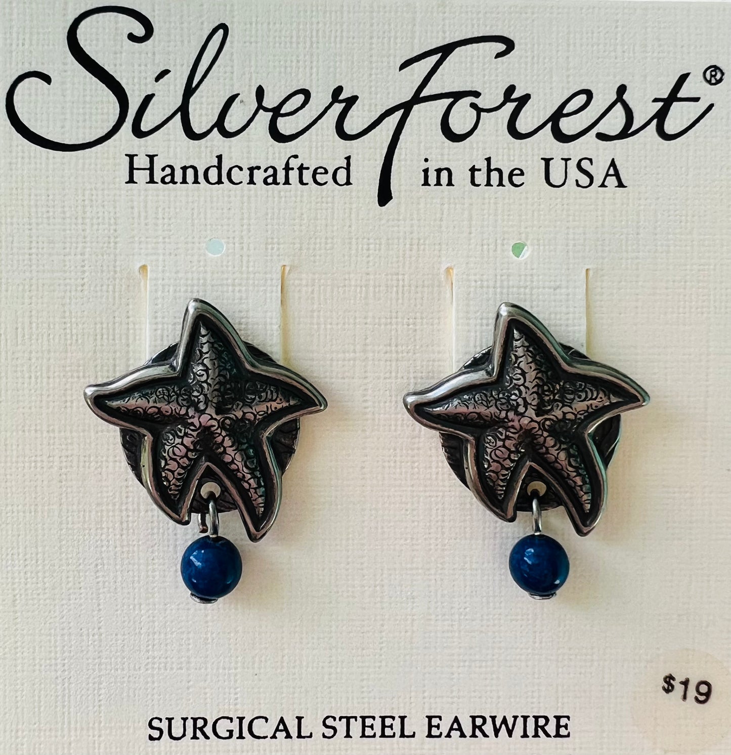 Silver Starfish w Blue Lapis ball