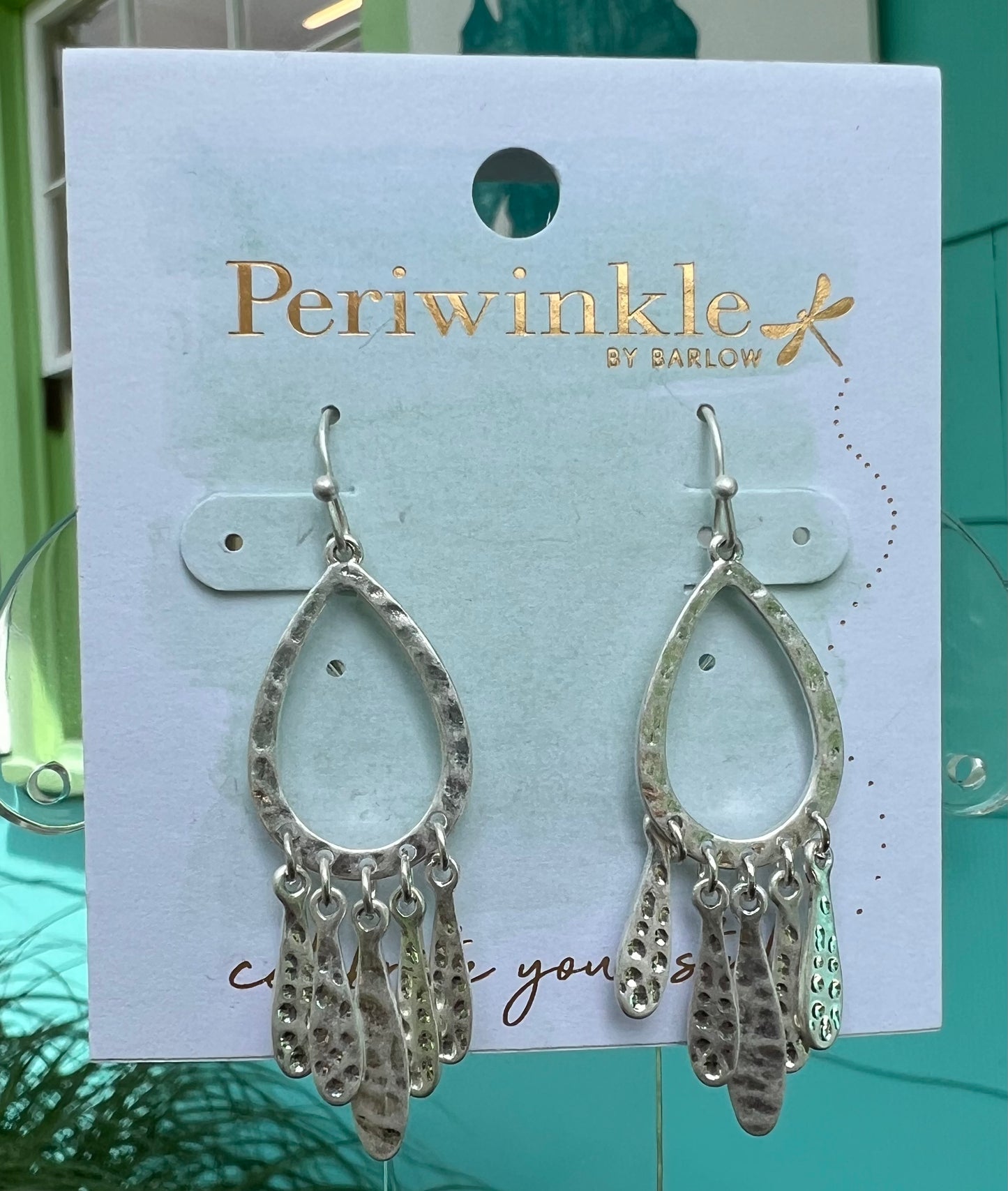 SLVR TEAR DROP W/CHARMS EARRING
