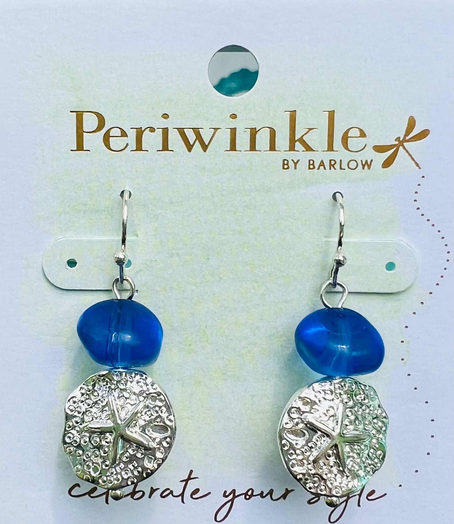 BLUE SEAGLASS SANDDOLLAR EAR