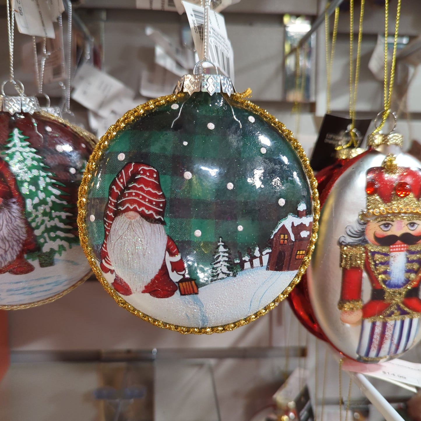 GLASS DISC GNOME ORNAMENT GREEN