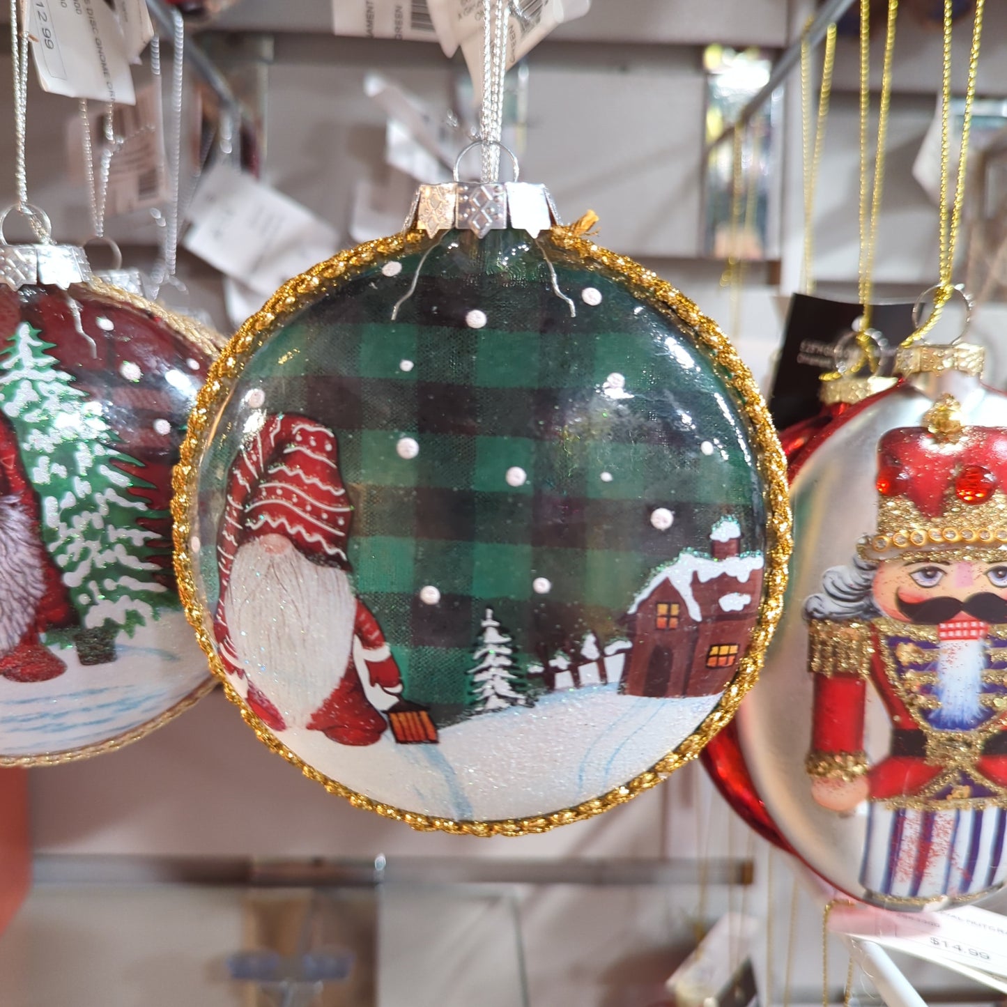 GLASS DISC GNOME ORNAMENT GREEN