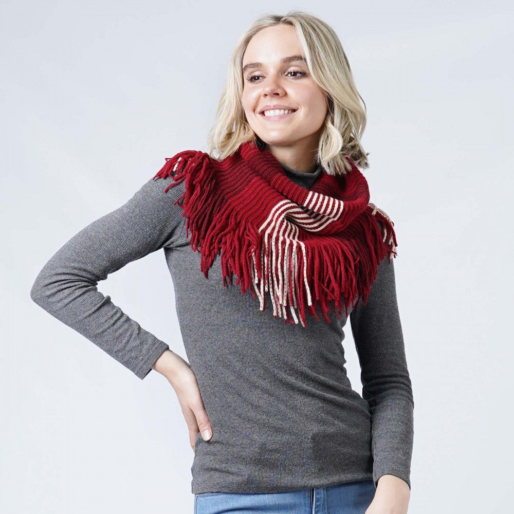 RED STRIPE MINI SCARF W/FRINE