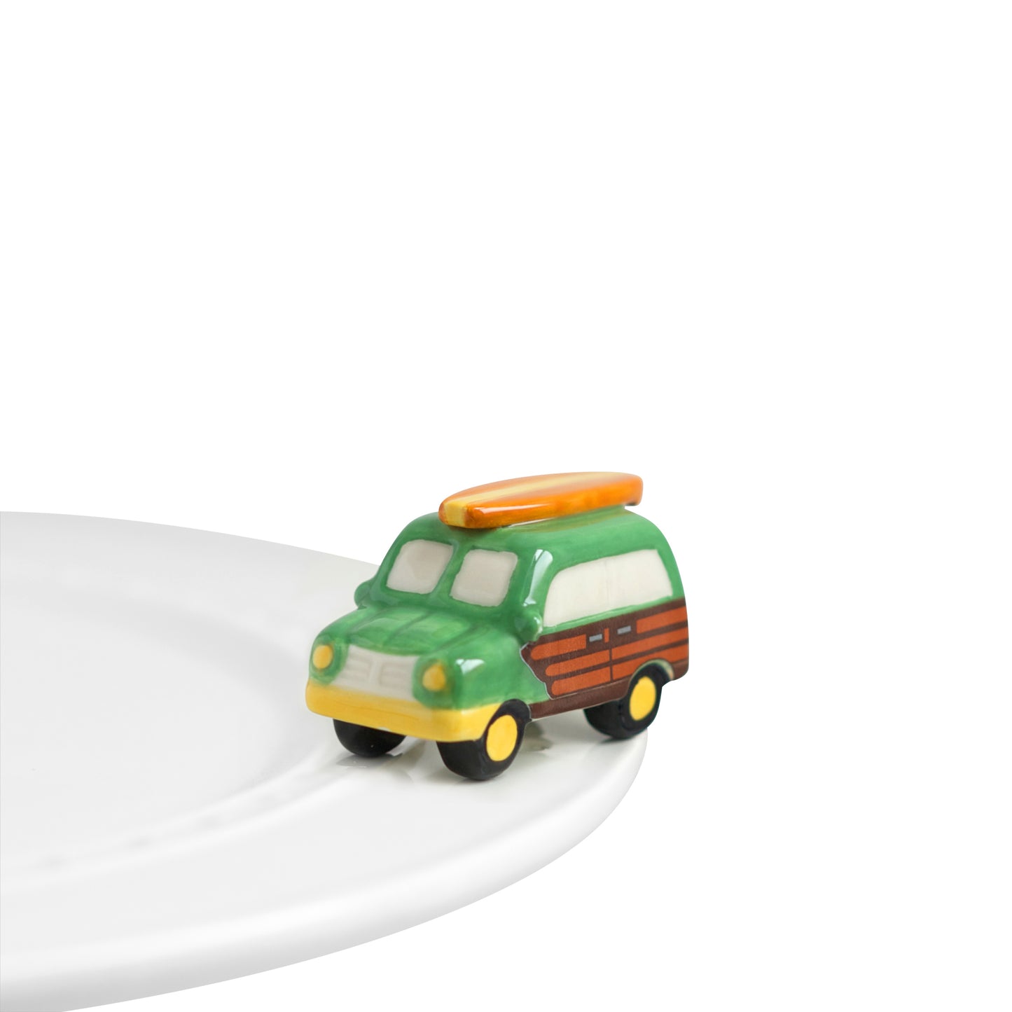 Nora Fleming Surf's Up Woody Wagon with surfboard mini. Shop at The Painted Cottage in Edgewater, MD.