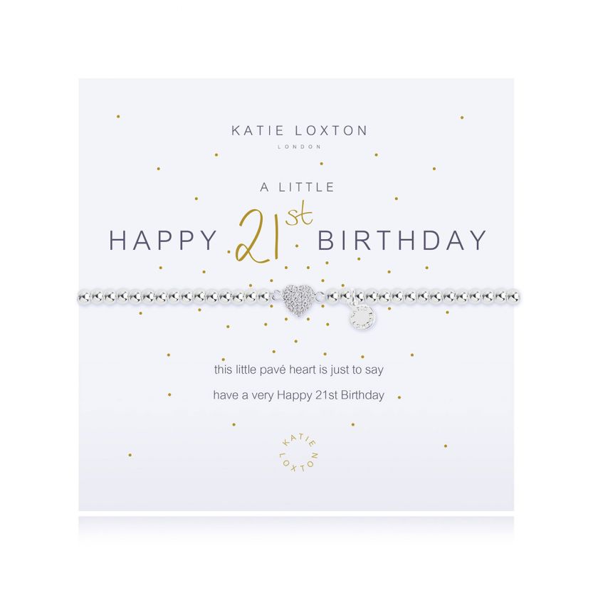 Silver-plated stretch bead A Little Happy 21st Birthday bracelet with silver heart charm