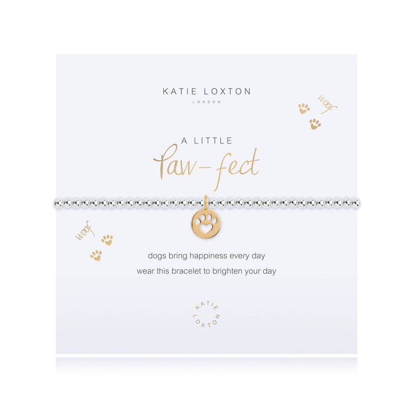 Katie Loxton silver stretch bead A Little Paw-fect bracelet with yellow gold pawprint charm