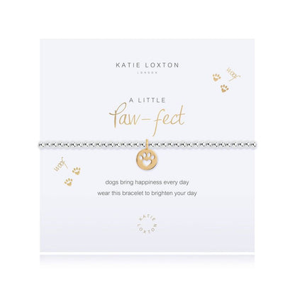 Katie Loxton silver stretch bead A Little Paw-fect bracelet with yellow gold pawprint charm