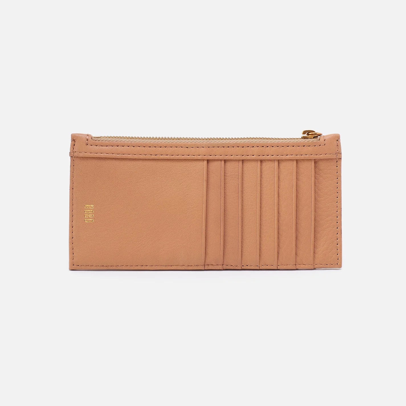 Carte Sandstorm by HOBO. Dimensions 6.5" W X 3" H X 0.5" D, features sandlewood lining exterior gusset: zip pocket, exterior front: 5 credit card slots & ID window; exterior Back: 6 credit card slots Old English Brass Hardware. Shop at The Painted Cottage in Edgewater, MD