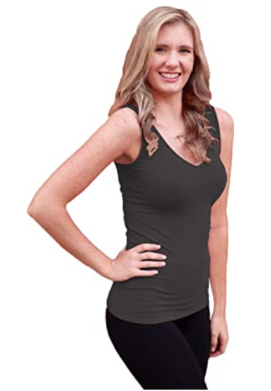 Reversible V-Neck/Scoop Neck Hip-Length Sleeveless Top - Charcoal