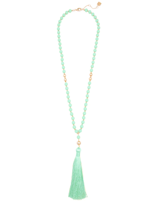 MINT BEADED TASSEL NECKLACE