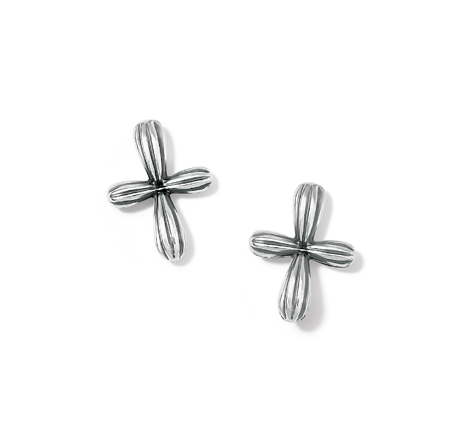 Amphora Cross Post Earrings by Brighton, tiny fluted cross , Width: 3/8" Drop: 7/16" Finish: Silver plated. Shop at The Painted Cottage an Annapolis Boutique.