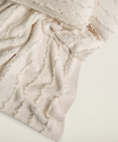 CC PLACED FRINGE BLANKET CREAM