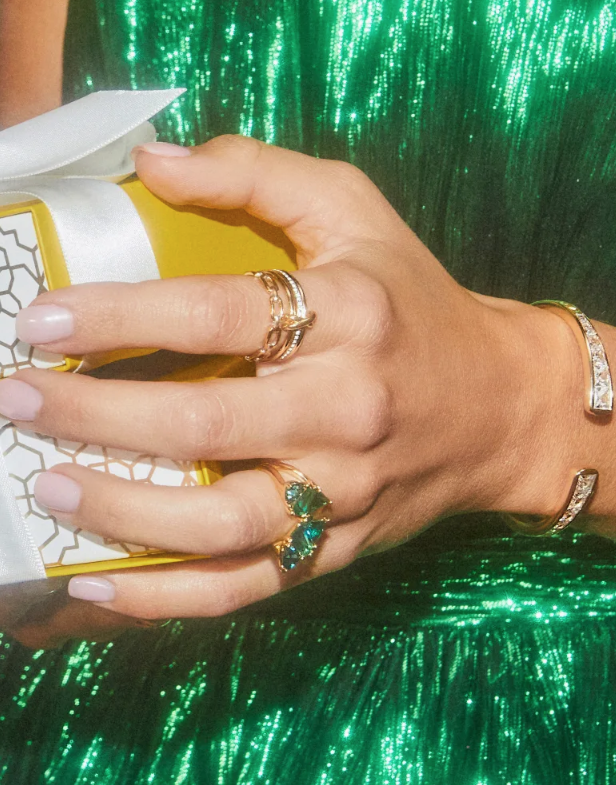 Parker Gold Cuff Bracelet in White Crystal