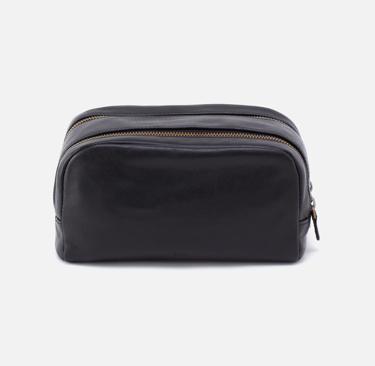 The Leather Men's Travel Kit in black has a two zipper compartments and a lined interior perfect for keeping your toiletries organized. For sale at the Painted Cottage in Edgewater, MD