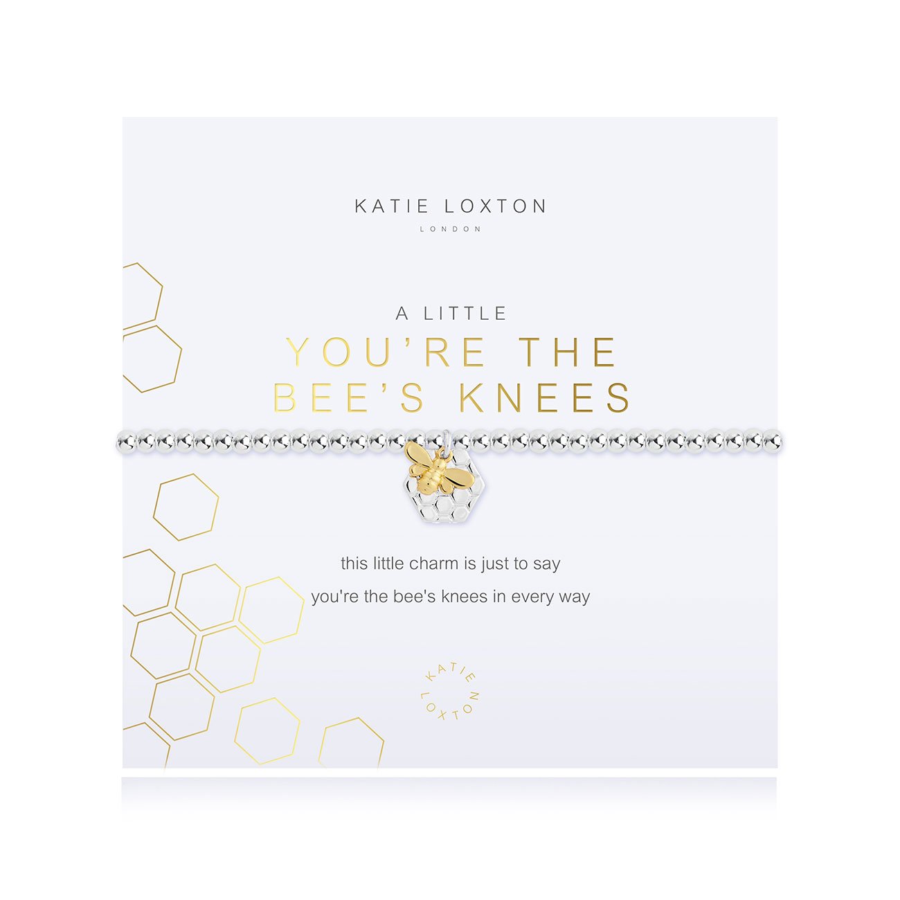 Silver-plated stretch bead a little You're The Bee's Knees bracelet features gold and silver plated bee and honeycomb charm