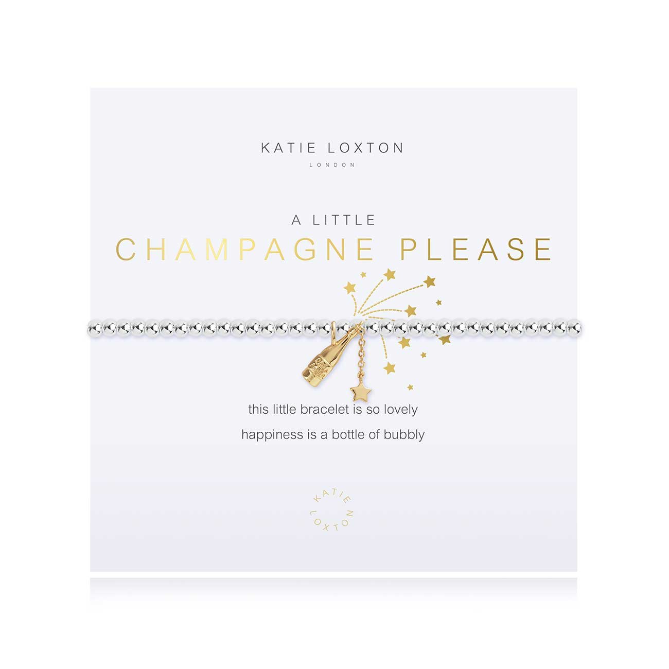 Silver-plated stretch bead A Little Champagne Please bracelet features gold Champagne bottle with dangling gold star charm