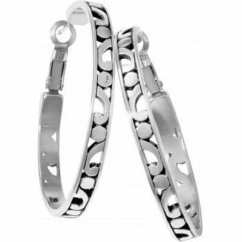 Contempo Large Hoop Earrings Width: 1/4" Type: Post with Lever back Drop: 1 1/2" Finish: Silver plated at The Painted Cottage in Edgewater, MD.