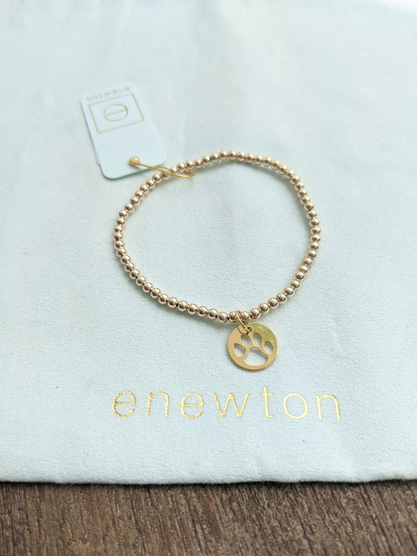 Classic Gold 3mm Bead Bracelet - Paw Print