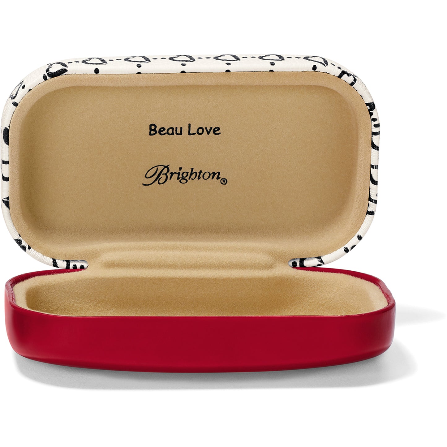 Brighton Fashionista Allure Beau Mini Box features black hearts with big red, wh, blu and blk bowtie. can be used for medication, mints, paperclips, etc, dimensions width: 3 1/4" height: 2" depth: 2" available at The Painted Cottage in Edgewater, MD.