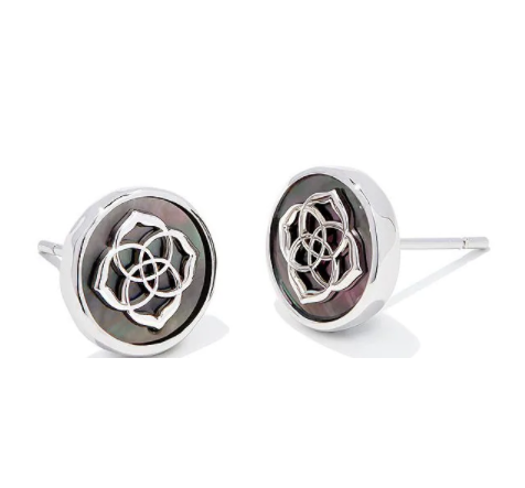 Stamped Dira Silver Stud Earrings Black Mother of Pearl