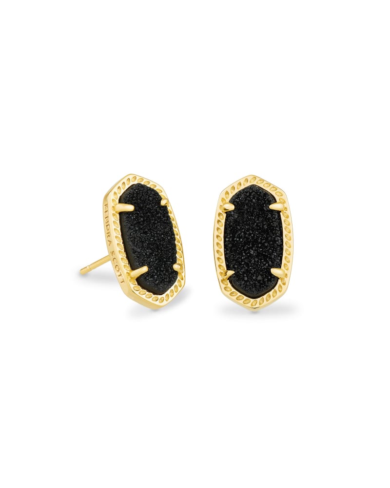 Ellie Gold Stud Earrings In Black Drusy